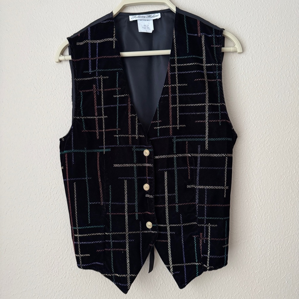 REBECCA MALONE Unisex Size M Black Multicolor Embroidered Christmas Button Vest
